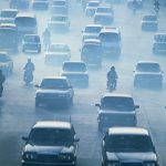 Traffic driving in pollution, Bankok, Thailand